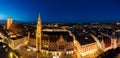 Aerial wide panorama of The New Town Hall and Marienplatz at night, Munich, Germany Royalty Free Stock Photo