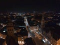 Aerial wide panorama of New Town Hall and Marienplatz at night Munich city Royalty Free Stock Photo