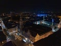 Aerial wide panorama of New Town Hall and Marienplatz at night Munich city Royalty Free Stock Photo