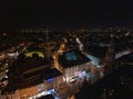 Aerial wide panorama of New Town Hall and Marienplatz at night Munich city Royalty Free Stock Photo