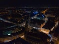 Aerial wide panorama of New Town Hall and Marienplatz at night Munich city Royalty Free Stock Photo