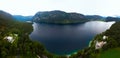 Aerial wide view of the Bohinj lake. Travel and tours concept. Beautiful landscape ot the Triglav mountains, national park, summer Royalty Free Stock Photo