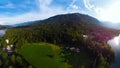 Aerial wide view of the mountain and forest of Bohinj lake. Travel and tours concept. landscape ot the Triglav national park. Royalty Free Stock Photo