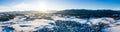 Aerial Winter Alpenvorland snow landscape in Bavaria, Germany Royalty Free Stock Photo