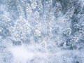 Aerial winter forest view. Drone landscape, fly above. White trees with snow, beautiful wallpaper background. High modern photogra