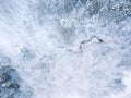 Aerial winter forest view. Drone landscape. White trees with snow background. High modern photogra