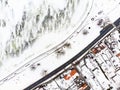 Aerial winter landscape of the Baltic Sea and frozen Curonian Lagoon near the town of Nida Royalty Free Stock Photo