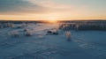 Aerial Winter Scene With Sunset: Rural Life In Finland