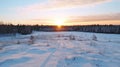 Aerial Winter Scenic View With Anamorphic Lens Flare In Rural Finland