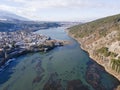 Aerial winter view of Pancharevo lake, Bulgaria Royalty Free Stock Photo