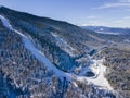 Aerial winter view of Rila Mountain near of Borovets, Bulgaria