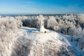 Aerial winter view of the Three Crosses monument overlooking Vilnius Old Town on sunset Royalty Free Stock Photo