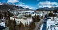 Aerial winter view of the worldwide famous ski resort of St. Moritz, Graubunden