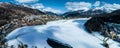 Aerial winter view of the worldwide famous ski resort of St. Moritz, Graubunden