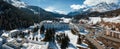 Aerial winter view of the worldwide famous ski resort of St. Moritz, Graubunden