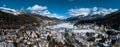 Aerial winter view of the worldwide famous ski resort of St. Moritz, Graubunden