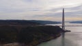 Aerial of Yavuz Sultan Selim Bridge, Istanbul. Empty streets amid coronavirus total lockdown in the Mega City. One of the longest. Royalty Free Stock Photo