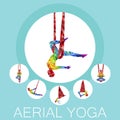 Aerial yoga banner with woman silhouette