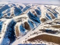 Aerial of Zagajica hills in winter in Serbia.