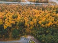 Aerialphoto of coniferous and deciduous forests, pine, fir, fall. Northern landscape