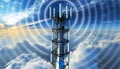 Aerials on blue sky - Communications Tower for Mobile Phone - Generative Ai