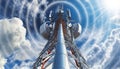 Aerials on blue sky - Communications Tower for Mobile Phone - Generative Ai