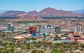 Growing Tempe, Arizona Skyline with Camelback Mountain in Phoenix in the distance Royalty Free Stock Photo