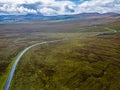 Aerialview of Road, Bogs with mountains in background in Sally gap Royalty Free Stock Photo