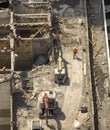 Aeriel view of construction project located on top roof of large commercial building in Los Angeles CA Royalty Free Stock Photo