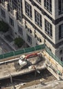 Aeriel view of construction project located on top roof of large commercial building in Los Angeles CA. Royalty Free Stock Photo