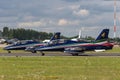 Aermacchi MB-339PAN aircraft from the Italian Air Force Aeronautica Militare Italiana formation display team Frecce Tricolori. Royalty Free Stock Photo