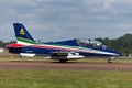 Aermacchi MB-339PAN aircraft from the Italian Air Force Aeronautica Militare Italiana formation display team Frecce Tricolori. Royalty Free Stock Photo