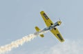 Aerobatic airplane pilots training in the sky of the city Bucharest, Romania