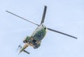 Aerobatic elicopter pilots training in the sky of the city. Puma elicopter, navy, army drill