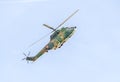 Aerobatic elicopter pilots training in the sky of the city. Puma elicopter, navy, army drill Royalty Free Stock Photo