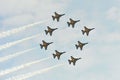 Aerobatic flying display by Black Eagles from the Republic of Korean Air Force (ROKAF) at Singapore Airshow Royalty Free Stock Photo