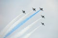 Aerobatic flying display by Black Eagles from the Republic of Korean Air Force (ROKAF) at Singapore Airshow Royalty Free Stock Photo