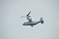 Aerobatic flying display by US Air Force (USAF) MV-22 Osprey tilt-rotor aircraft at Singapore Airshow