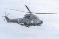 Aerobatic helicopter pilots training in the sky of the city. Puma elicopter, navy drill. Aeroshow Royalty Free Stock Photo