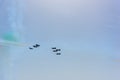 Aerobatic maneuver during Frecce Tricolori air show Royalty Free Stock Photo