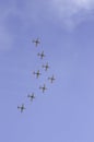 Aerobatic team fomation 8 planes down view Royalty Free Stock Photo