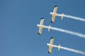 Aerobatic team of 3 planes in formation. Royalty Free Stock Photo