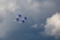 Aerobatic team Russian Knights at air show. Blue sky in the back Royalty Free Stock Photo