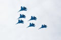 Aerobatics performed by aviation group of aerobatics Military-air forces Russian Knights on planes Su-27