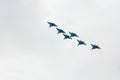 Aerobatics performed by aviation group of aerobatics Military-air forces Russian Knights on planes Su-27