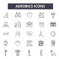 Aerobics line icons. Editable stroke signs. Concept icons: gym, fitness, workout, training, exercise class, body fit etc Royalty Free Stock Photo