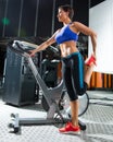 Aerobics spinning monitor trainer woman stretching