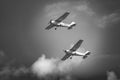 Aeroclub of Romania performing aerial acrobatics at BIAS 2023, Cessna 172S plane. Royalty Free Stock Photo