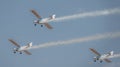 Aeroclub of Romania performing aerial acrobatics at BIAS 2023, Cessna 172S plane. Royalty Free Stock Photo