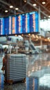 Aerodrome scene Trolley suitcase, luggage bag with information board background